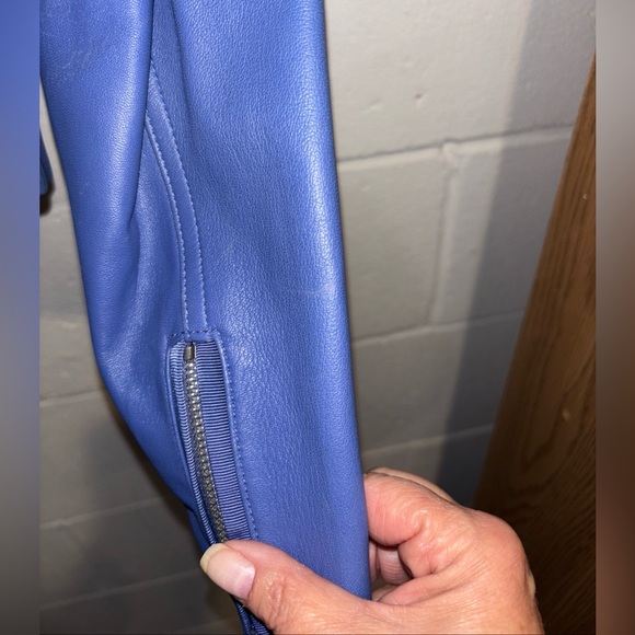 White House Black Market leather motorcycle jacket periwinkle blue zip up - Picture 10 of 11